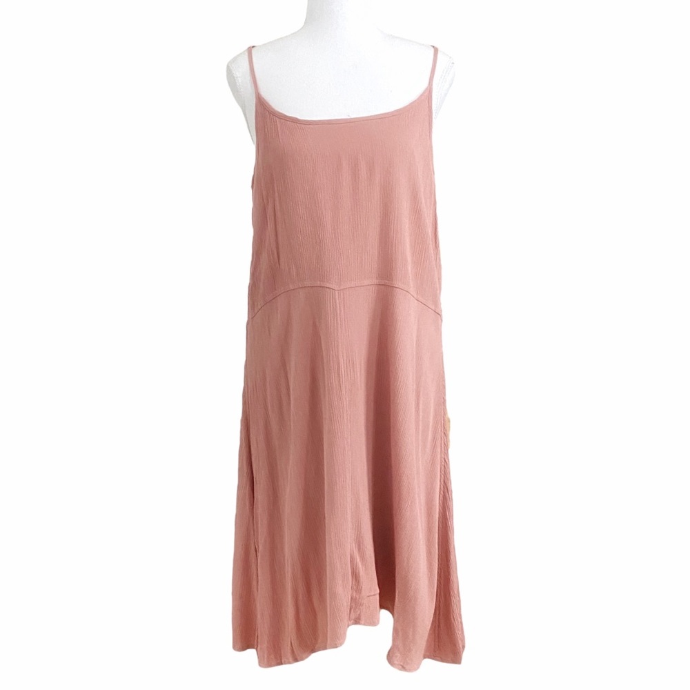 ICHI MARRAKECH PINK TEXTURED SLEEVELESS FLOWY SHIFT MIDI CASUAL DRESS - M